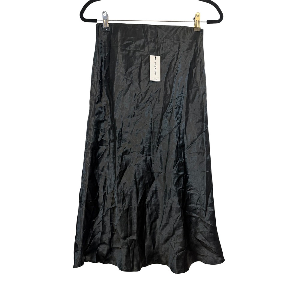 Babaton Aritzia Black Crinkle Satin Slip Midi Skirt 114289 Acetate